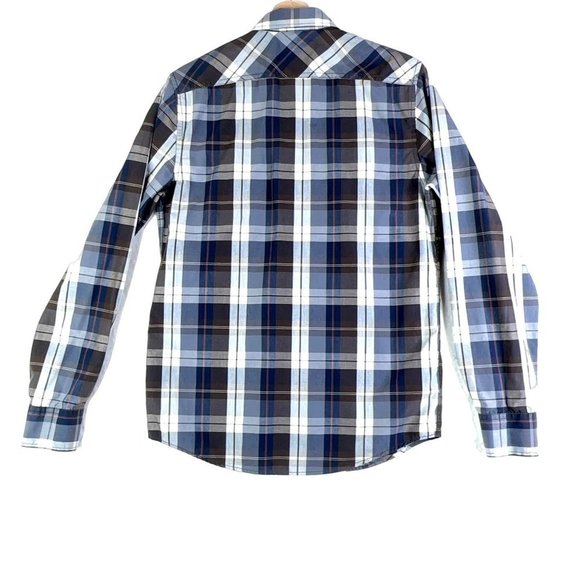 American Rag Mens Shirt Small Button Up Long Sleeves Blue Red Brown Plaid EUC - Picture 3 of 8